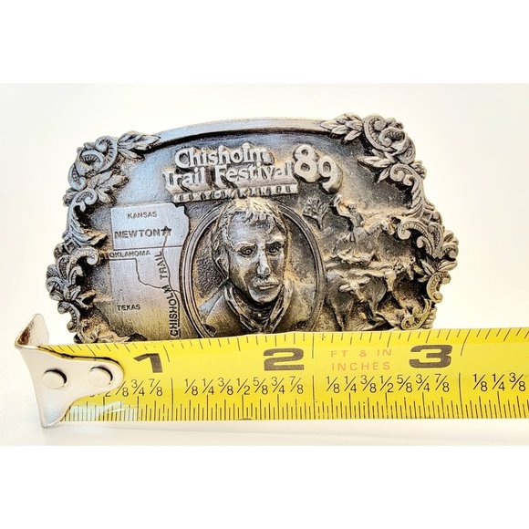 VINTAGE PEWTER 1989 CHISHOLM TRAIL NEWTON KANSAS FESTIVAL BELT BUCKLE LIMITED ED - Picture 3 of 3